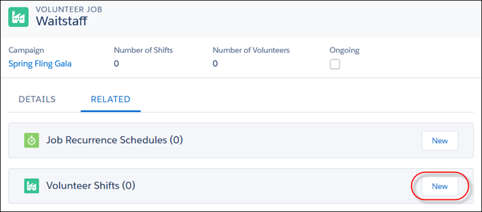New button to create a shift from the Volunteer Job