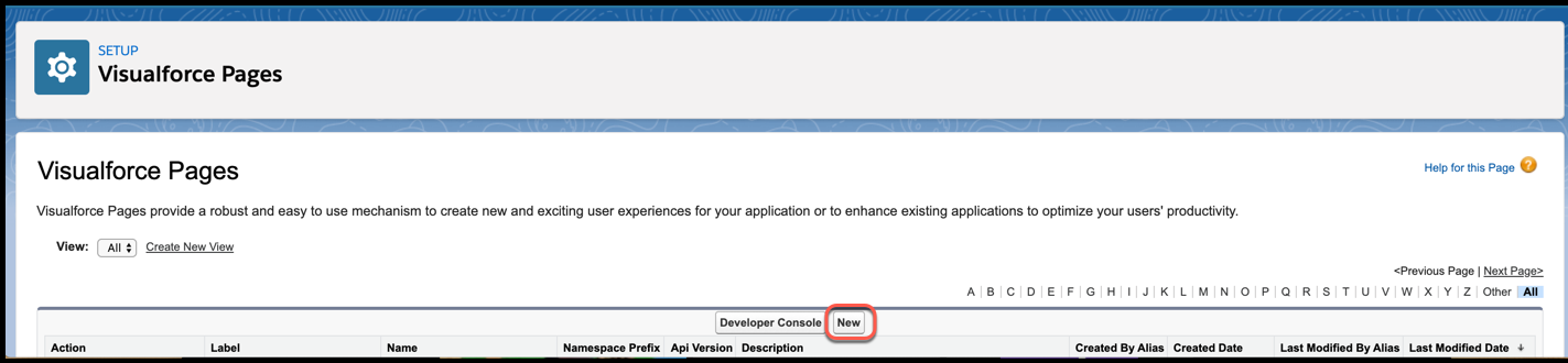 Create new Visualforce page