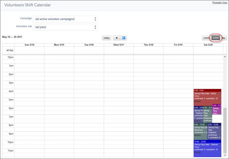 Shifts on Volunteer Shift Calendar