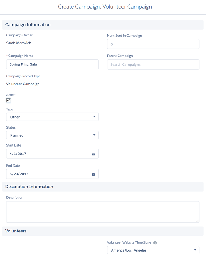 New volunteer campaign form
