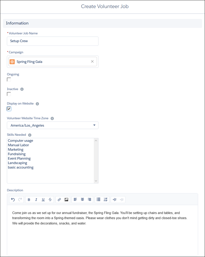 New volunteer job form