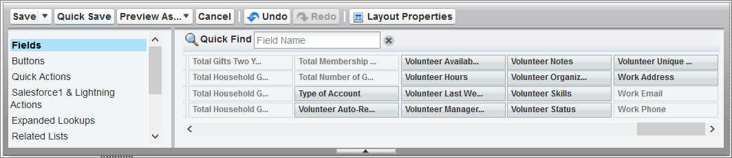 Contact page layout fields