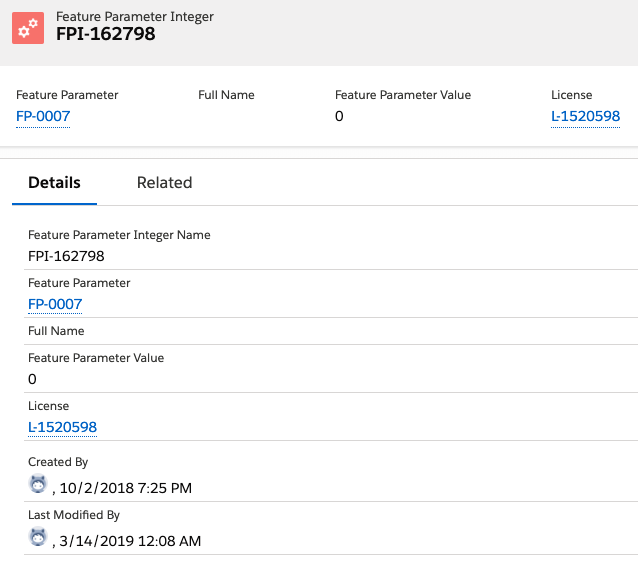 Screenshot of Feature Parameter that details which data is being collected.