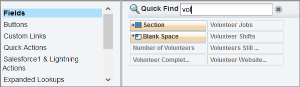 Volunteer fields grayed out on page layout, indicating that they were already added