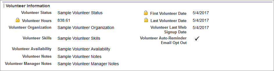 Volunteer fields on the Contact page layout