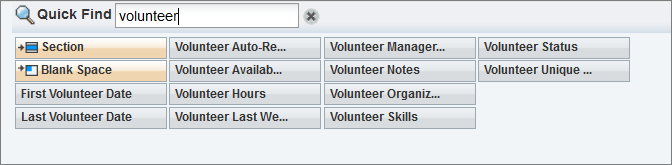 Search for volunteer fields to add to the page layout