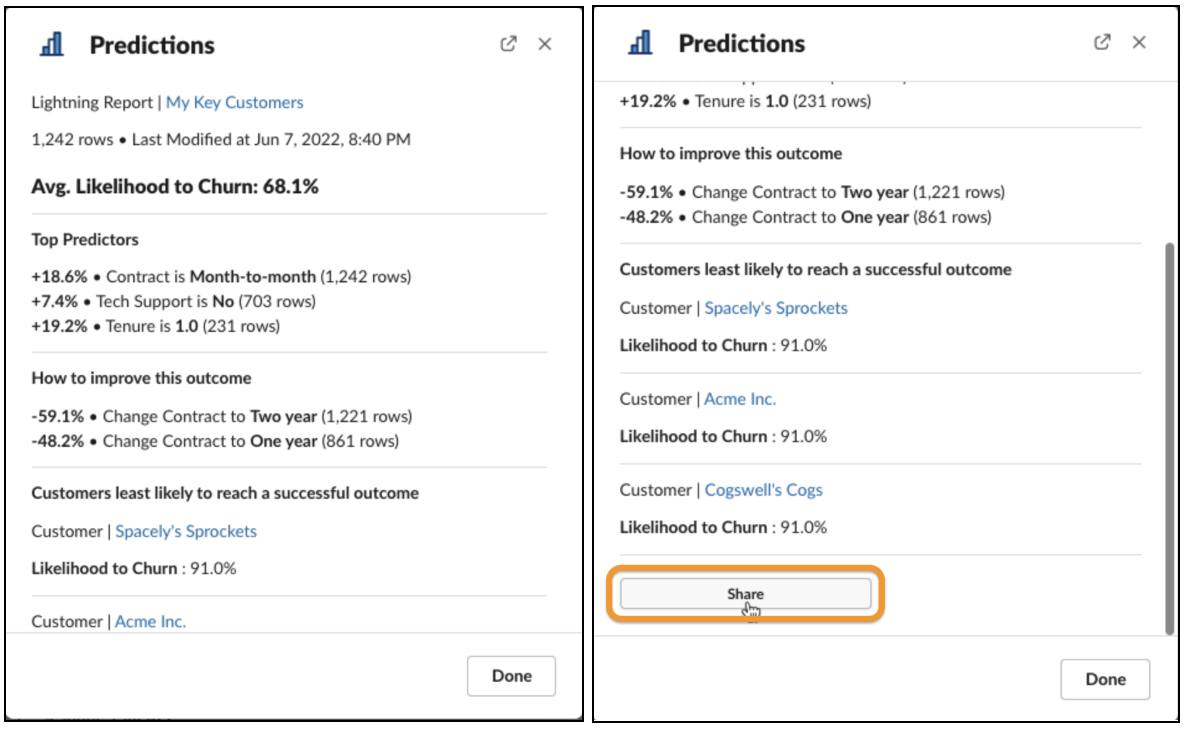 Predictions example with Share button