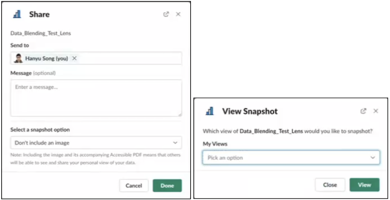 Options for selecting saved dashboard views in Slack