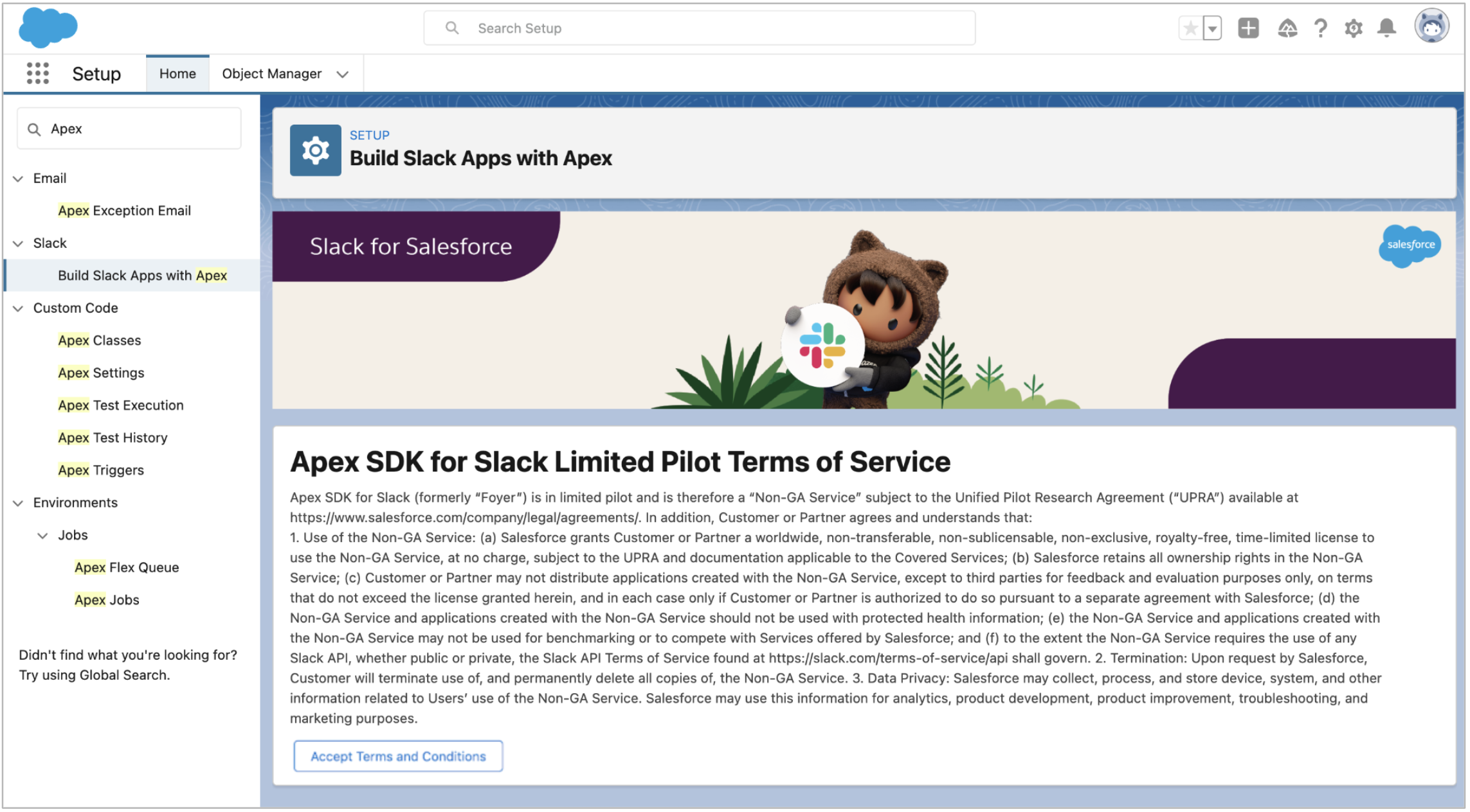 Setup Navigation with Slack SDK for Slack Pilot Terms of Service with button