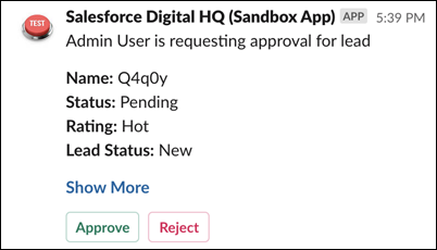 An example request for approval in Slack.
