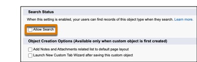 Allow Search checkbox in Custom Object creation dialog box