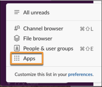 Apps tile in Slack