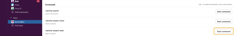 Sevice slash commands in Slack