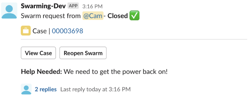 Swarm request in slack