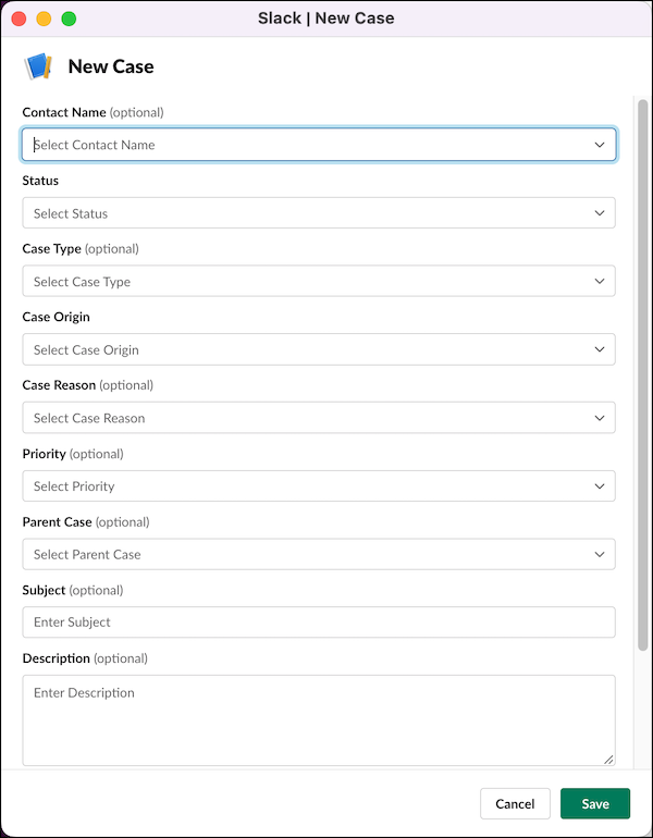 New Case modal in Slack