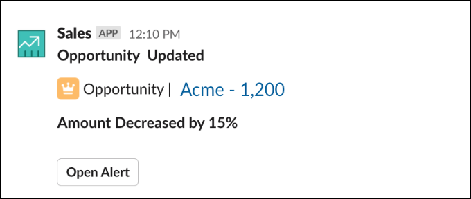 A notification in Slack when the least restrictive setting is selected