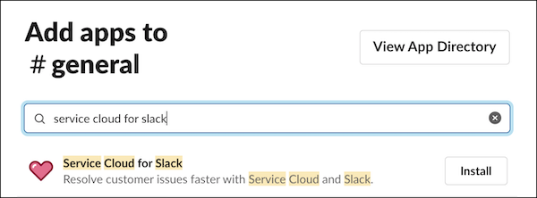 Service Cloud for Slack app listing highlighted