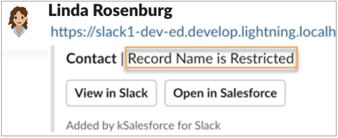 Slack Link with contact object. “Contact | Record Name is Restricted
