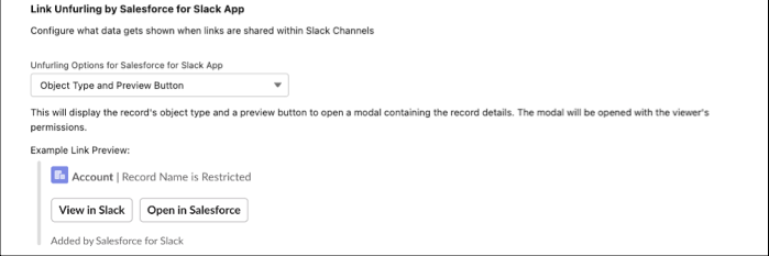 Initial Slack Settings page highlighting the link unfurling options in Verify Data Sharing Options