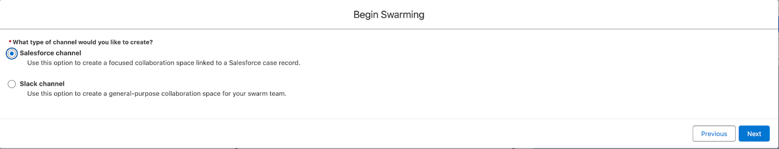 Begin swarming modal, second screen