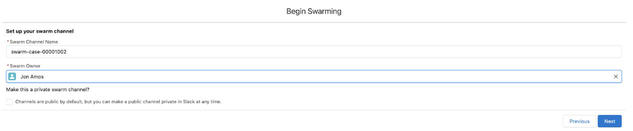 Second begin swarming modal