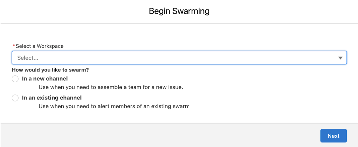 Begin swarming modal