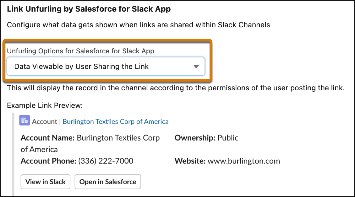 The Data Sharing Configuration Page displaying the Data Viewable by User Sharing Link option.