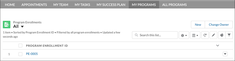Program Enrollments related list in the portal