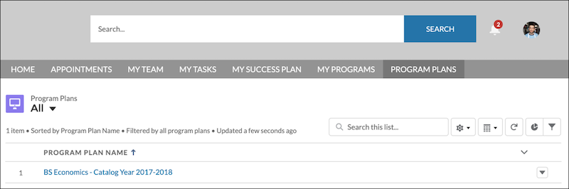 Program Plan related list in the portal