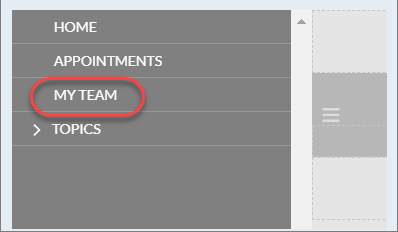 The menu in Experience Builder for a page showing the menu item My Team in a call-out