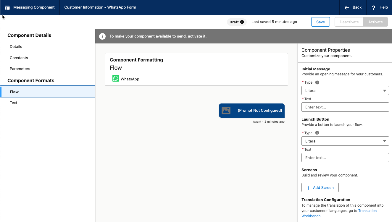 The Flow layout selected in the Messaging Component Builder.