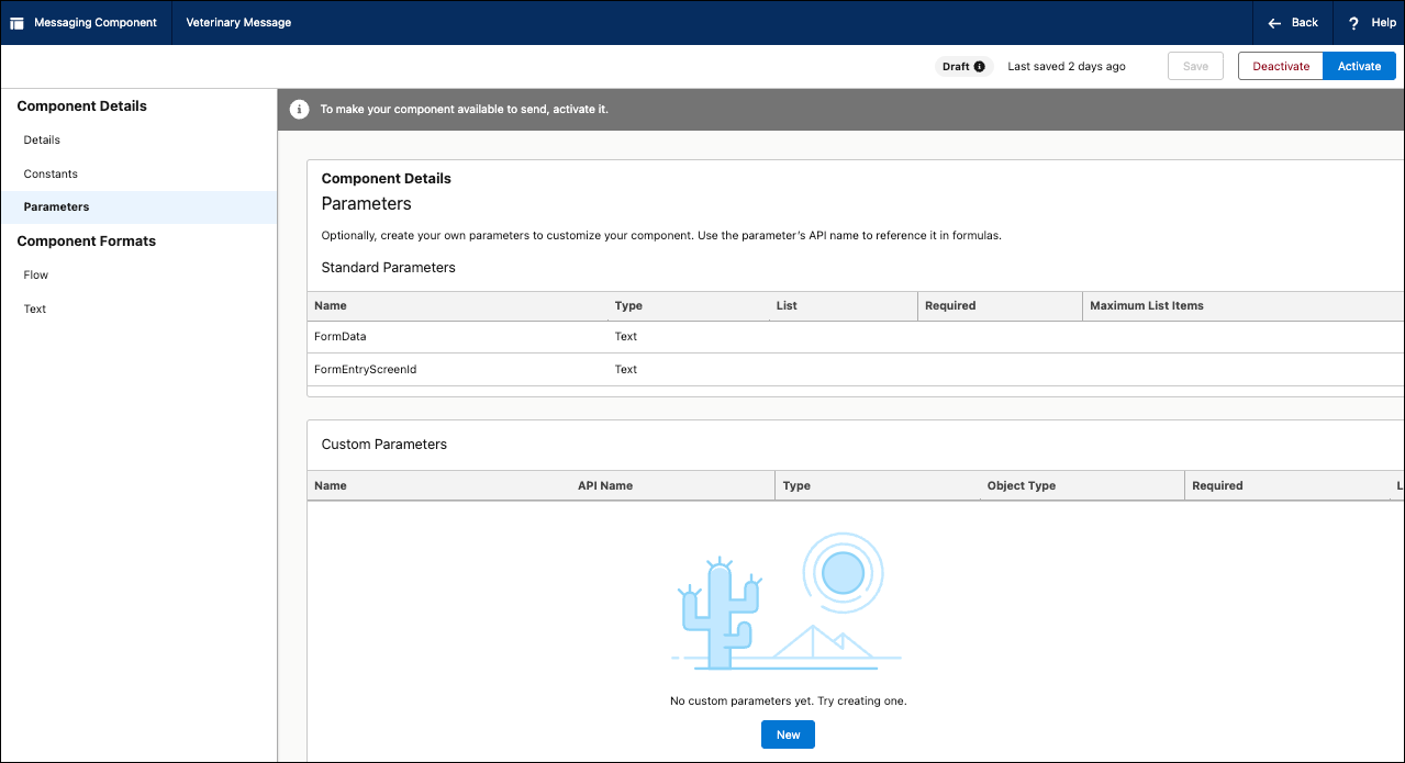 Shows the FormData and FormEntryScreenID parameters that are created, by default.
