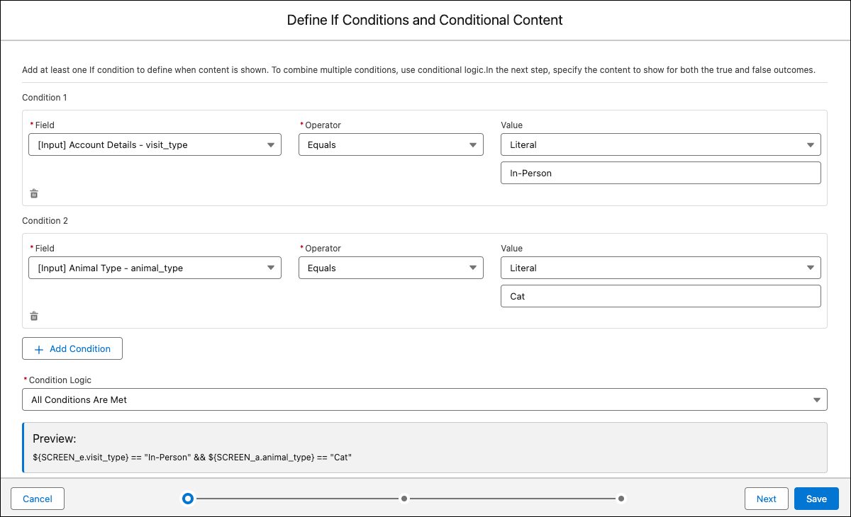 Conditional logic with two conditions.