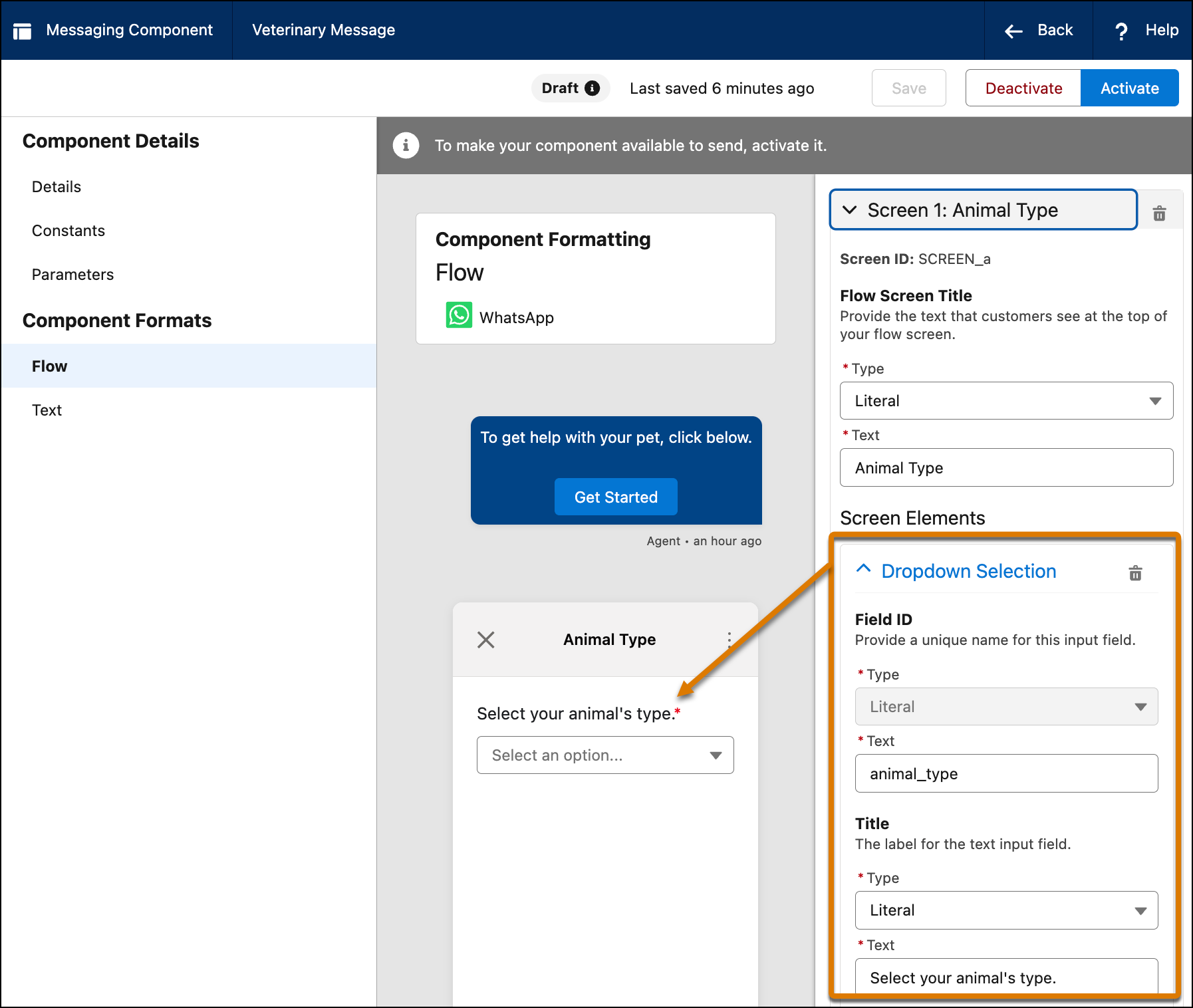 The previous shows the results of the dropdown selection configuration.