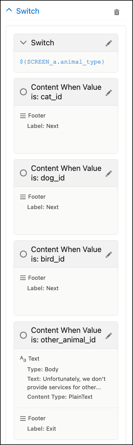 The Component Properties shows the results when different animal types are selected.