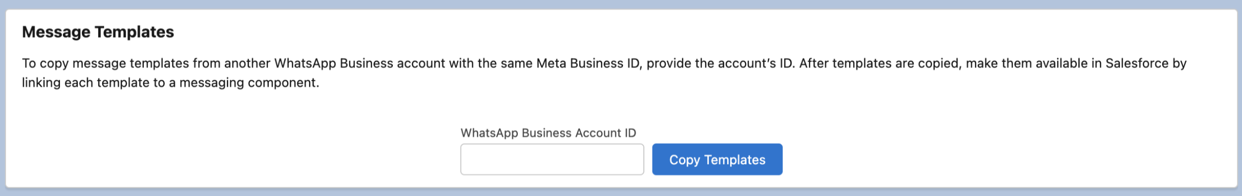 Message Templates section showing Copy Templates button