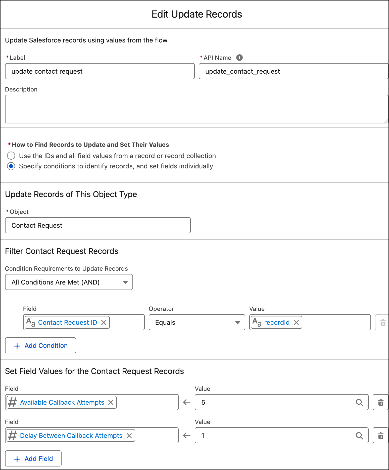 Edit Update records action example
