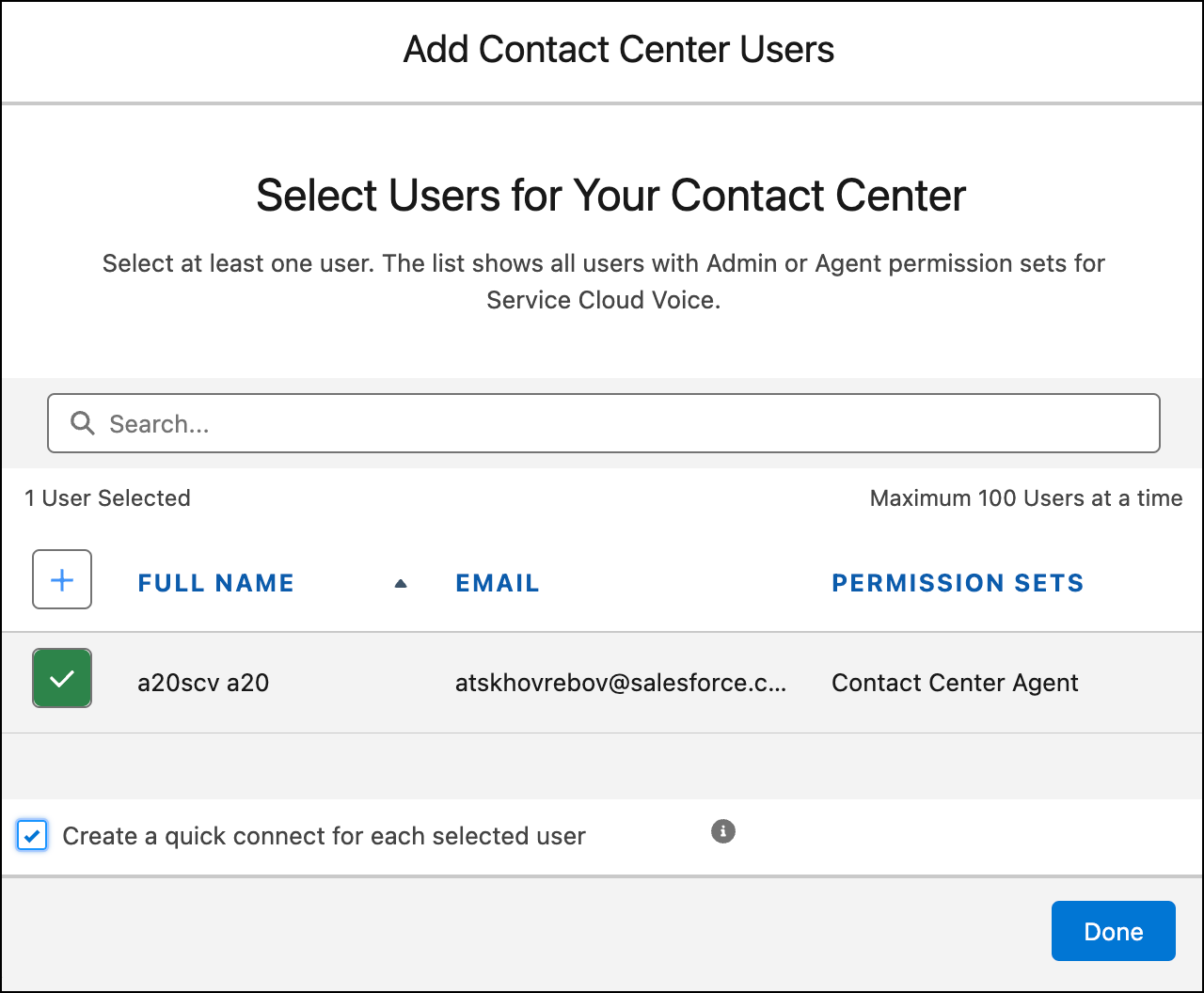 The list of available users appear at the bottom of the screen.