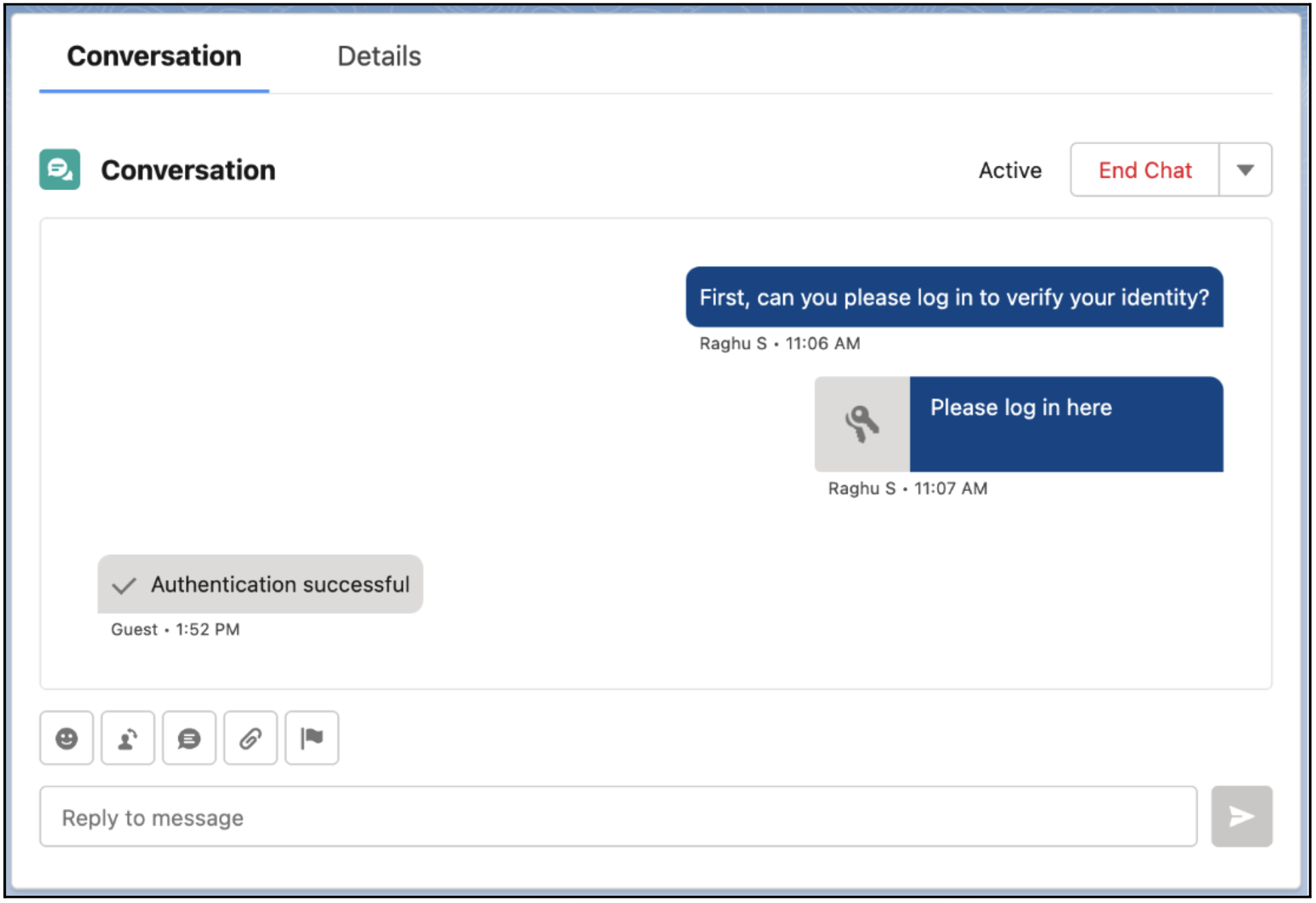 Janela de mensagens que mostra Faça login aqui e Autenticação bem-sucedida