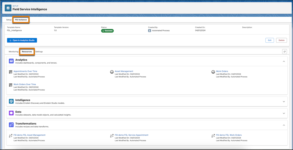 Активы Field Service Intelligence