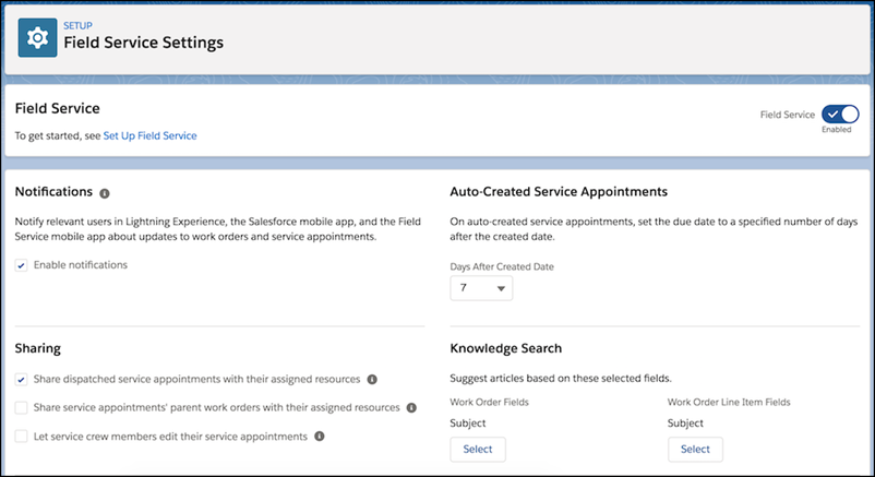 Settings page