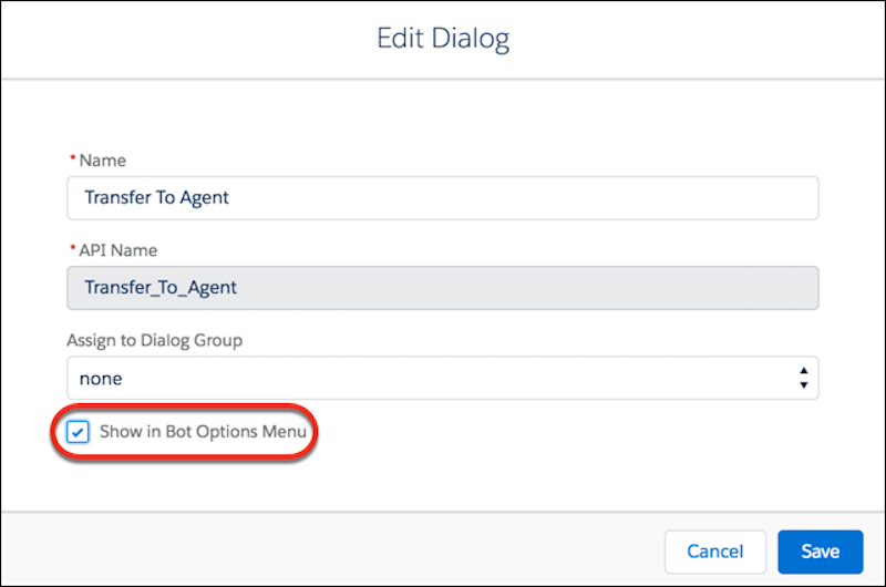 Show dialog in Bot Options Menu