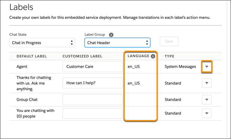 Customize Embedded Chat Labels