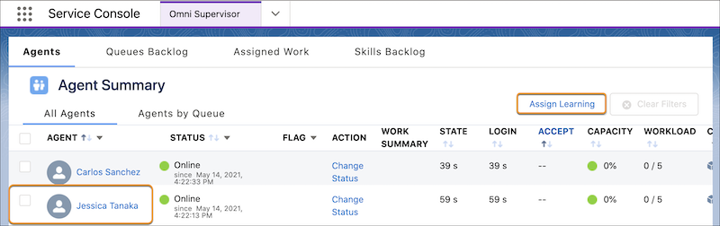 Omni Supervisor view where you assign learning to agents