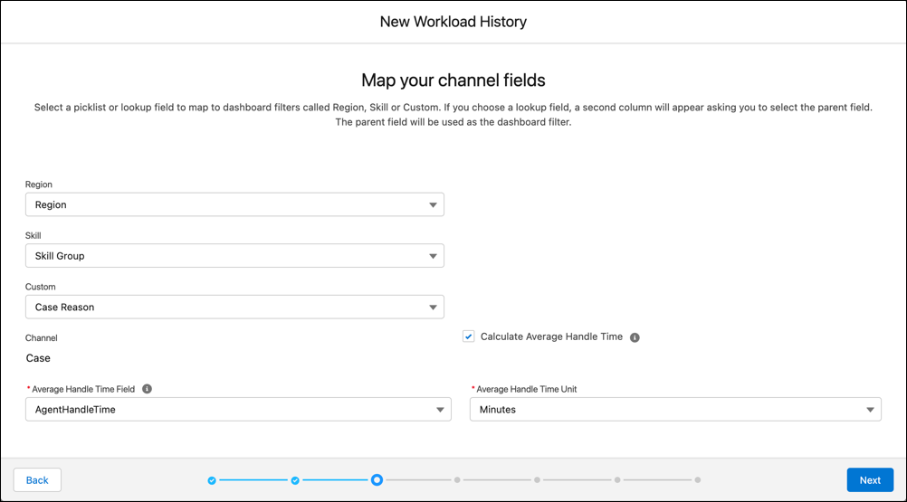 Specify the field with channel handle time data.