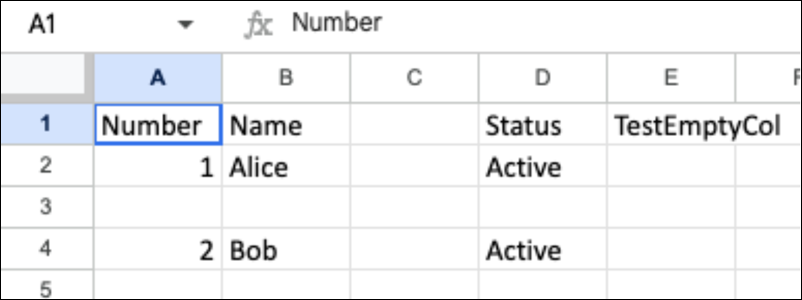 Table with a missing column.