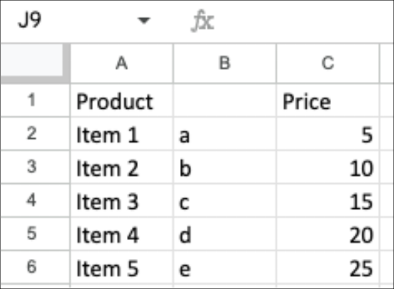 Table with a missing column header.