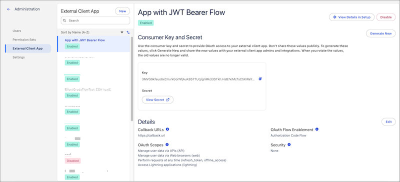 The External Client App in Tableau Next Administration.