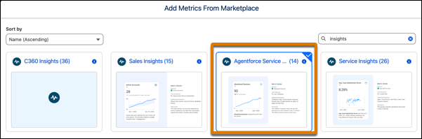 Selezionare il modello Approfondimenti di Agentforce Service Analytics.