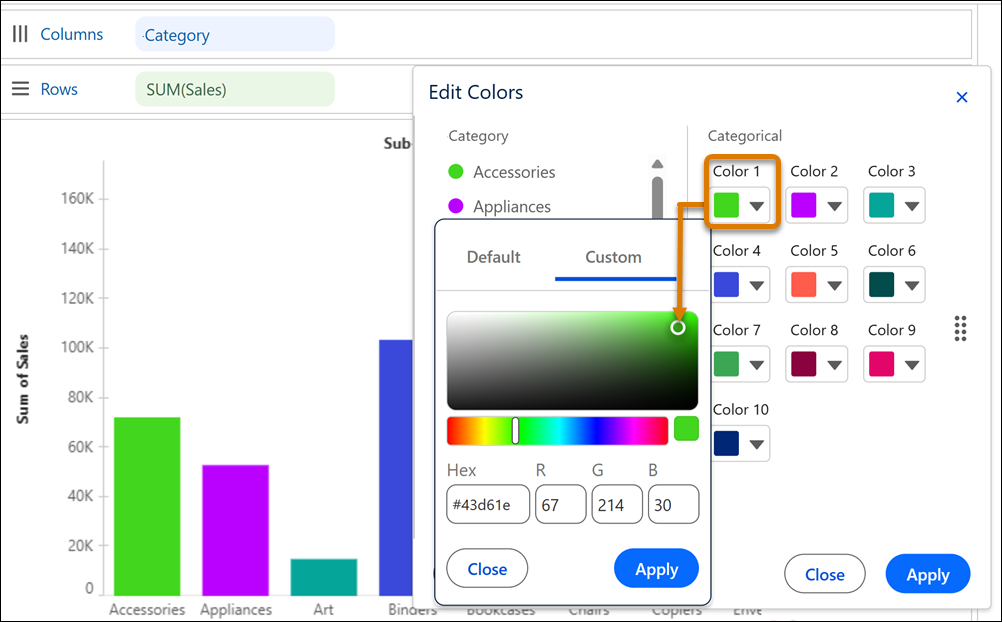 將自訂色彩套用至 Tableau Next viz 圖表